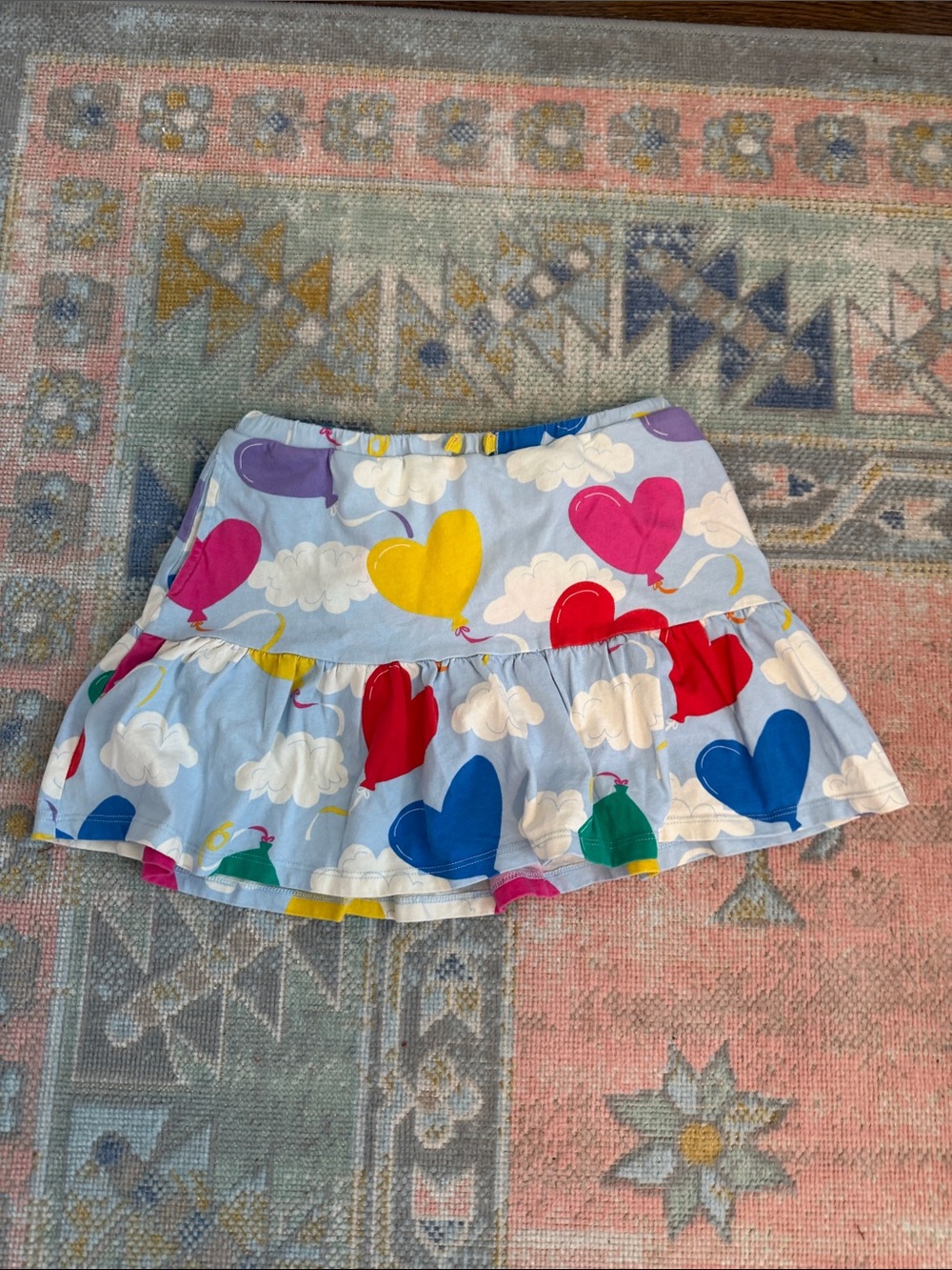 Mini Boden Light Blue Skirt with Multicolor Heart Balloons (7-8)